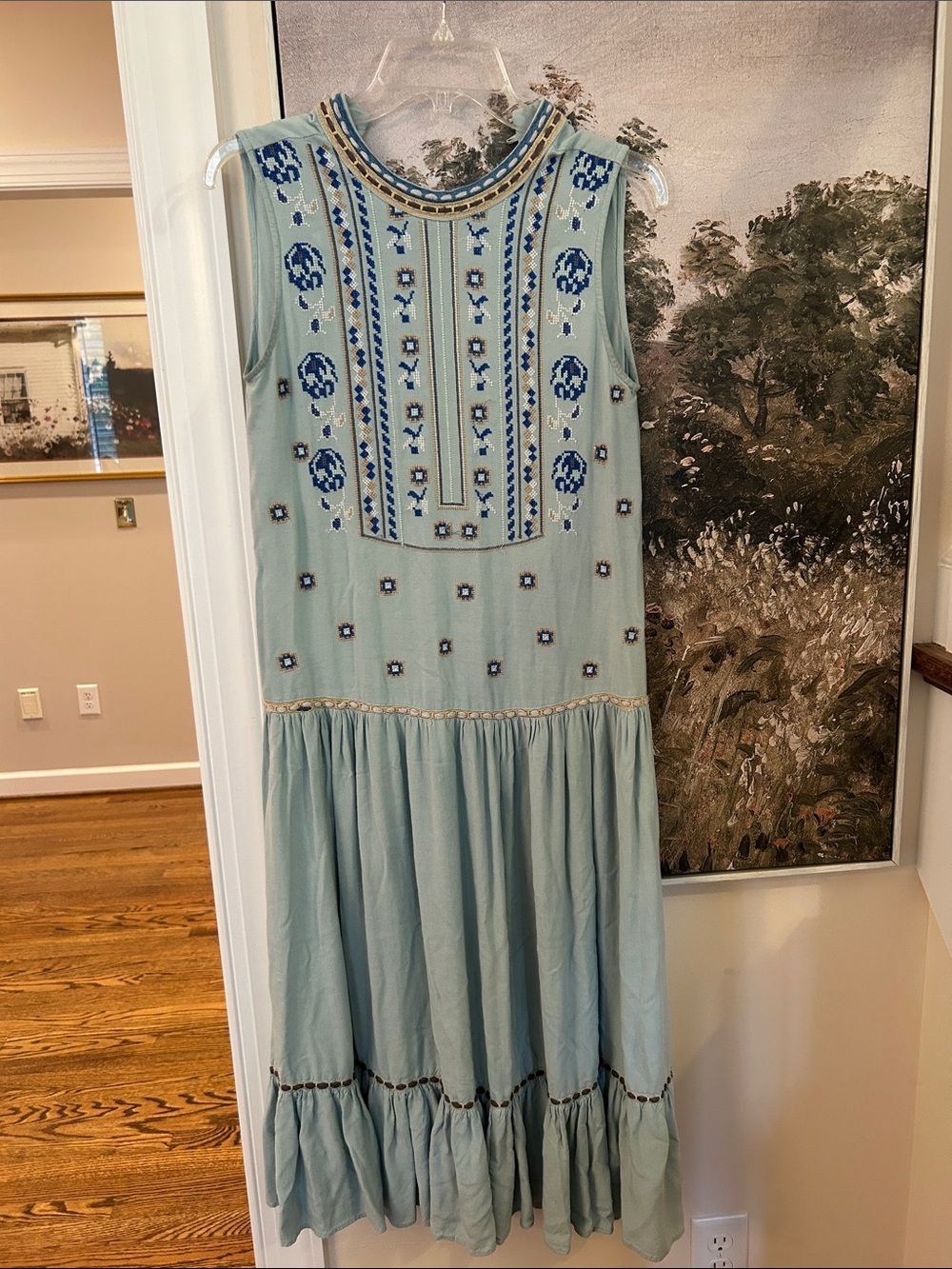 Bl-nk London Small Sleeveless Embroidered Maxi Dress in Light Blue
